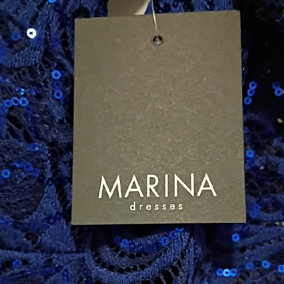 MARINA Royal Blue Sequin Lace Dress - Picture 9 of 10